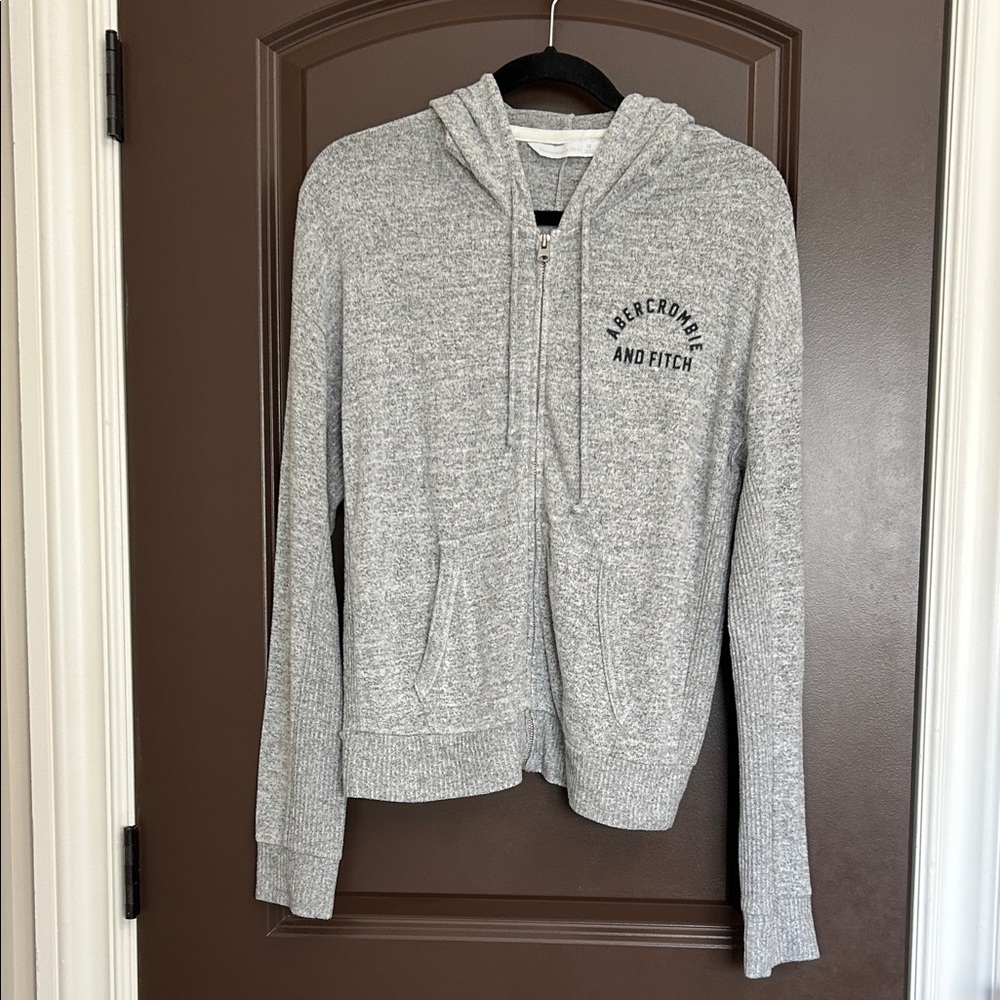 Abercrombie & Fitch Light Gray Zip Hoodie Sweater Medium
